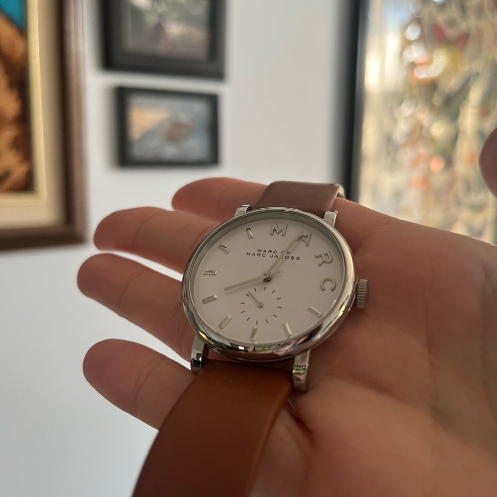 Marc Jacobs Silver Case with Brown Strap Watch
